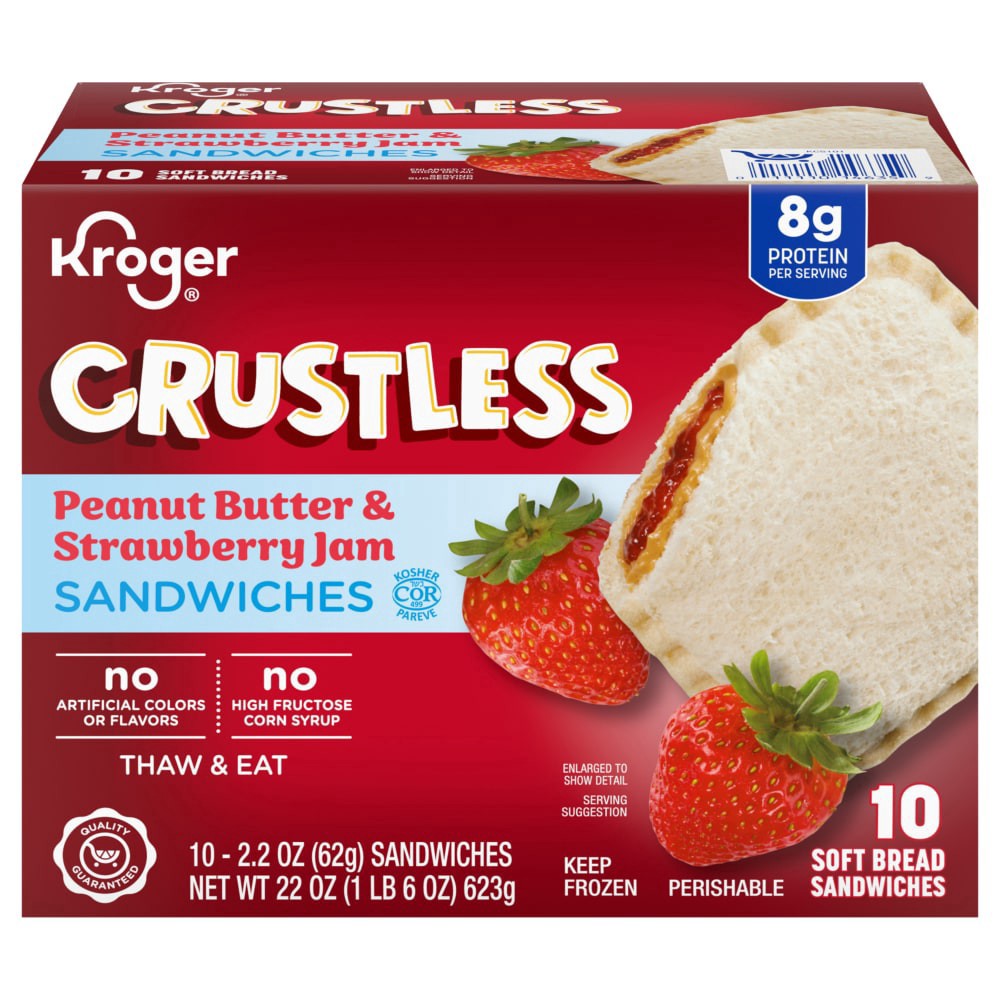 slide 3 of 4, Kroger® Crustless Peanut Butter & Strawberry Jam Sandwiches, 10 ct / 2.2 oz