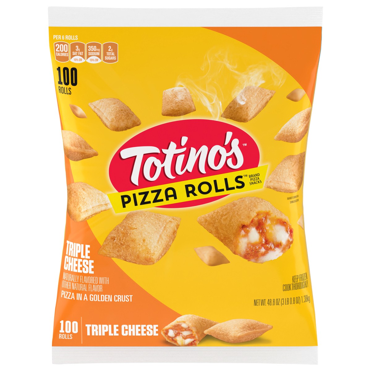 slide 1 of 1, Totino's Pizza Rolls, Triple Cheese Flavored, Frozen Snacks, 100 ct, 48.8 oz