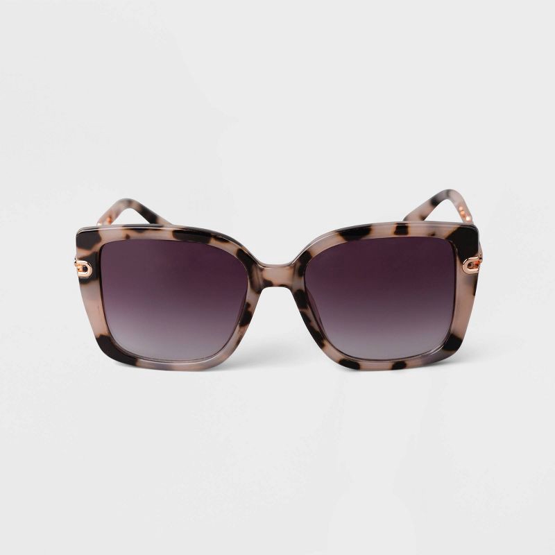 slide 1 of 2, Women's Tortoise Shell Oversized Square Sunglasses - A New Day™ Tan: UV Protection, Recycled Plastic Frame, 1 ct
