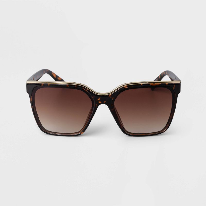 slide 1 of 2, Women's Plastic Square Sunglasses - A New Day™ Brown: UV Protection, Recycled Frame, 1 ct