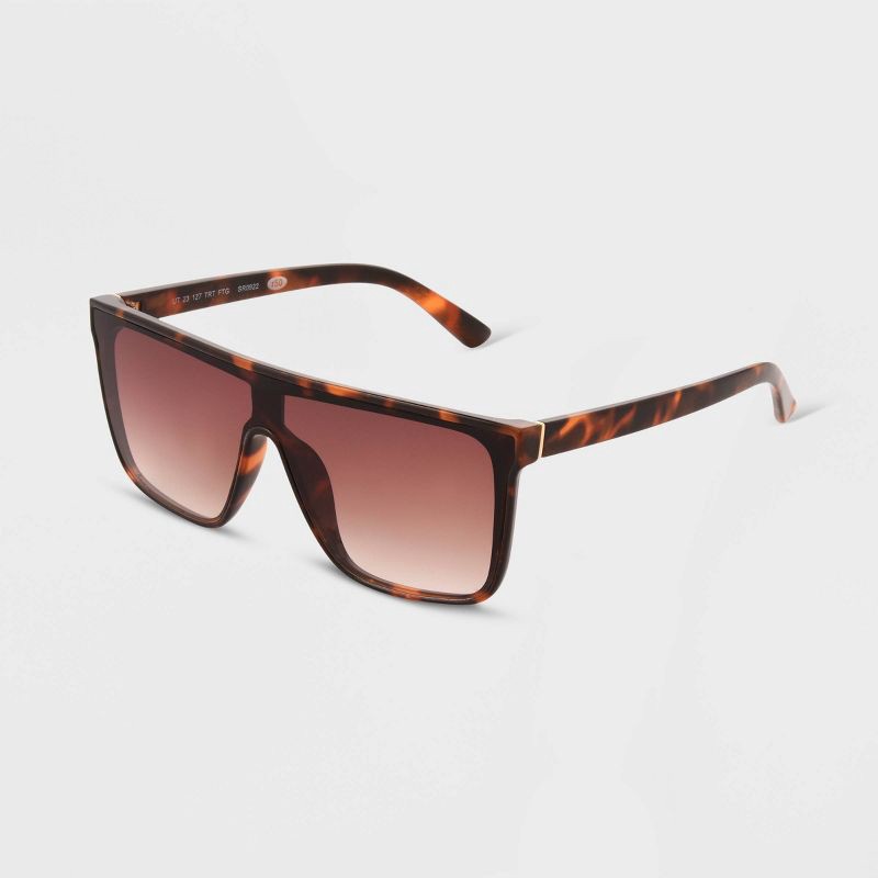slide 2 of 2, Women's Tortoise Print Shiny Plastic Shield Sunglasses - Universal Thread™ Brown: Scratch-Resistant, UV Protection, 1 ct