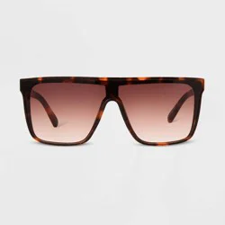 Women's Tortoise Print Shiny Plastic Shield Sunglasses - Universal Thread™ Brown: Scratch-Resistant, UV Protection