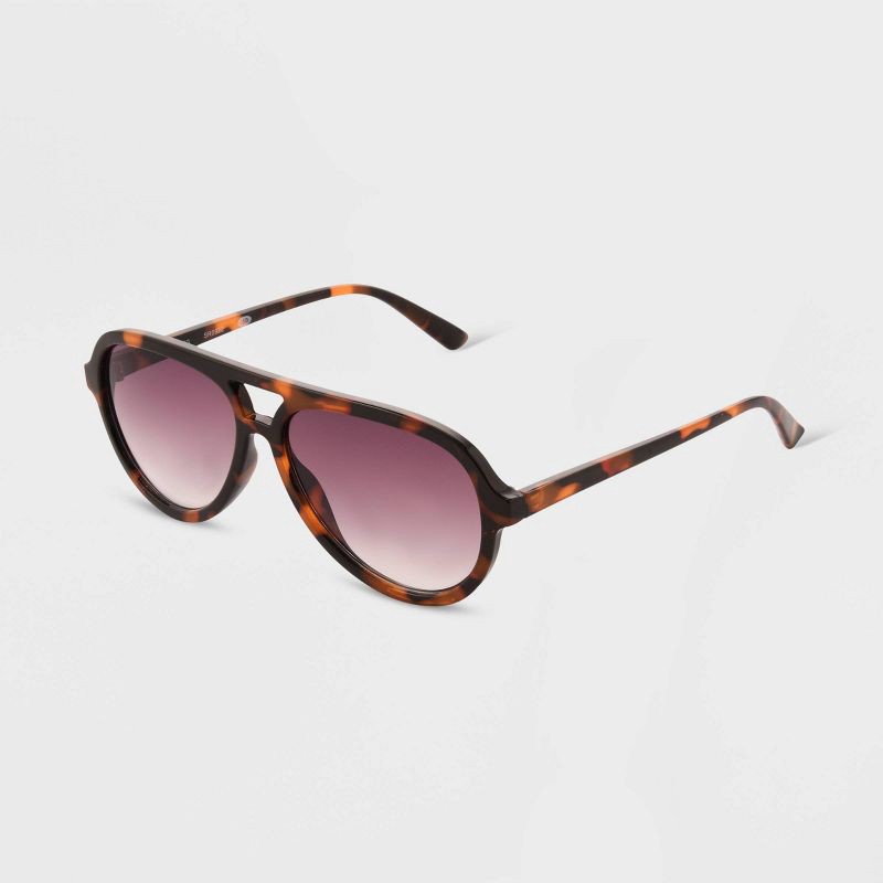 slide 2 of 2, Women's Tortoise Print Shiny Plastic Metal Aviator Sunglasses - Universal Thread™ Dark Brown: Scratch-Resistant, UV Protection, 1 ct