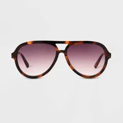 Women's Tortoise Print Shiny Plastic Metal Aviator Sunglasses - Universal Thread™ Dark Brown: Scratch-Resistant, UV Protection