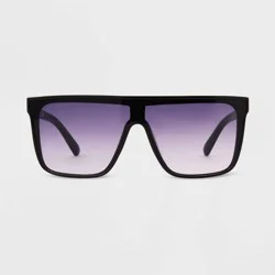 Women's Shiny Plastic Shield Sunglasses - Universal Thread™ Black: Scratch-Resistant, UV Protection