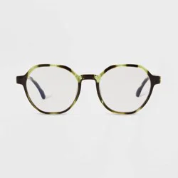 Women's Tortoise Print Shiny Plastic Round Blue Light Filtering Reading Glasses - Universal Thread™ Green 1.25