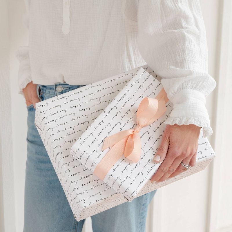 slide 2 of 4, Sugar Paper + Target 118"x30" 'Happy Birthday' Script Wrapping Paper White/Black - Sugar Paper™ + Target, 1 ct