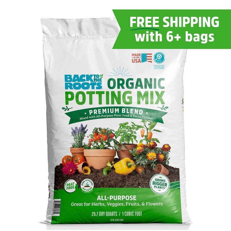 slide 3 of 14, Back to the Roots 25.7qt Organic Potting Mix Premium Blend All Purpose: Soil for Flowers & House Plants, Peat-Free, 25.7 qt