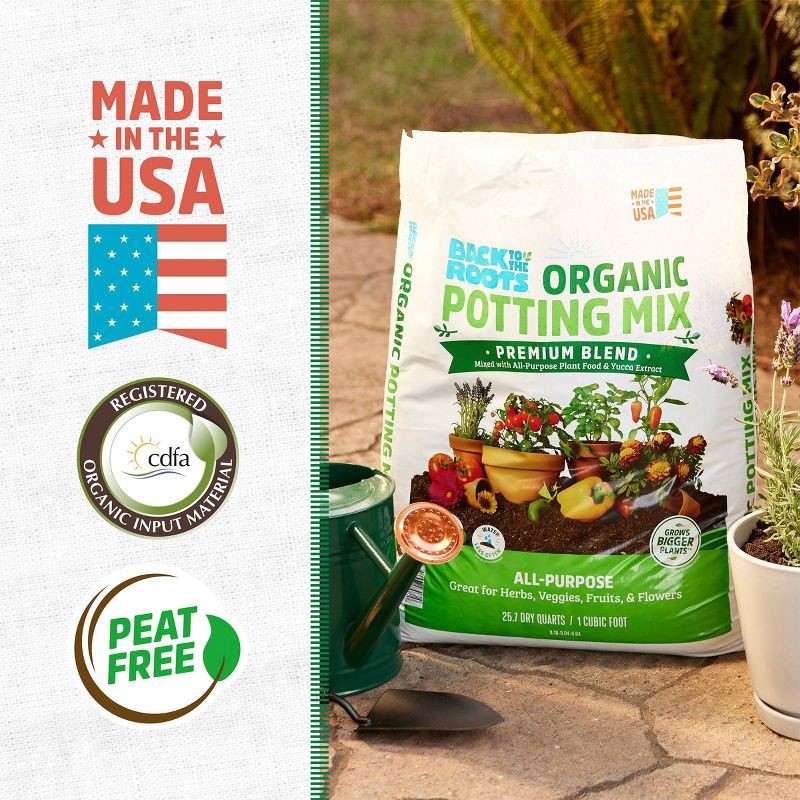 slide 4 of 14, Back to the Roots 25.7qt Organic Potting Mix Premium Blend All Purpose: Soil for Flowers & House Plants, Peat-Free, 25.7 qt