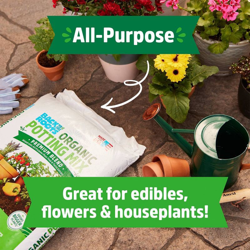 slide 5 of 14, Back to the Roots 25.7qt Organic Potting Mix Premium Blend All Purpose: Soil for Flowers & House Plants, Peat-Free, 25.7 qt