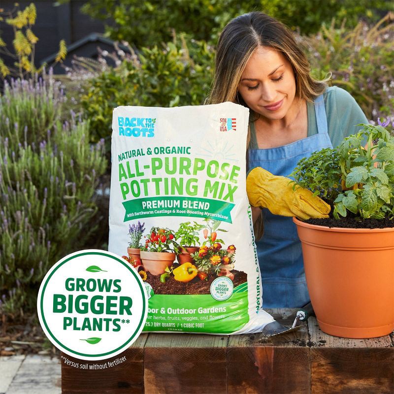 slide 7 of 14, Back to the Roots 25.7qt Organic Potting Mix Premium Blend All Purpose: Soil for Flowers & House Plants, Peat-Free, 25.7 qt