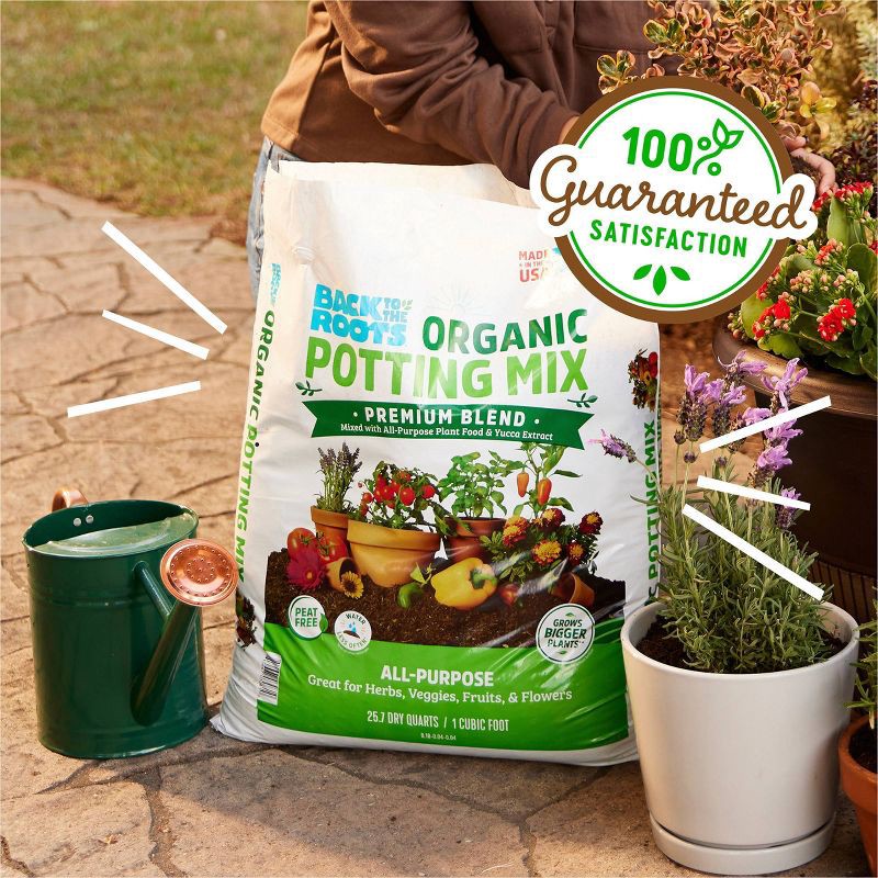 slide 9 of 14, Back to the Roots 25.7qt Organic Potting Mix Premium Blend All Purpose: Soil for Flowers & House Plants, Peat-Free, 25.7 qt