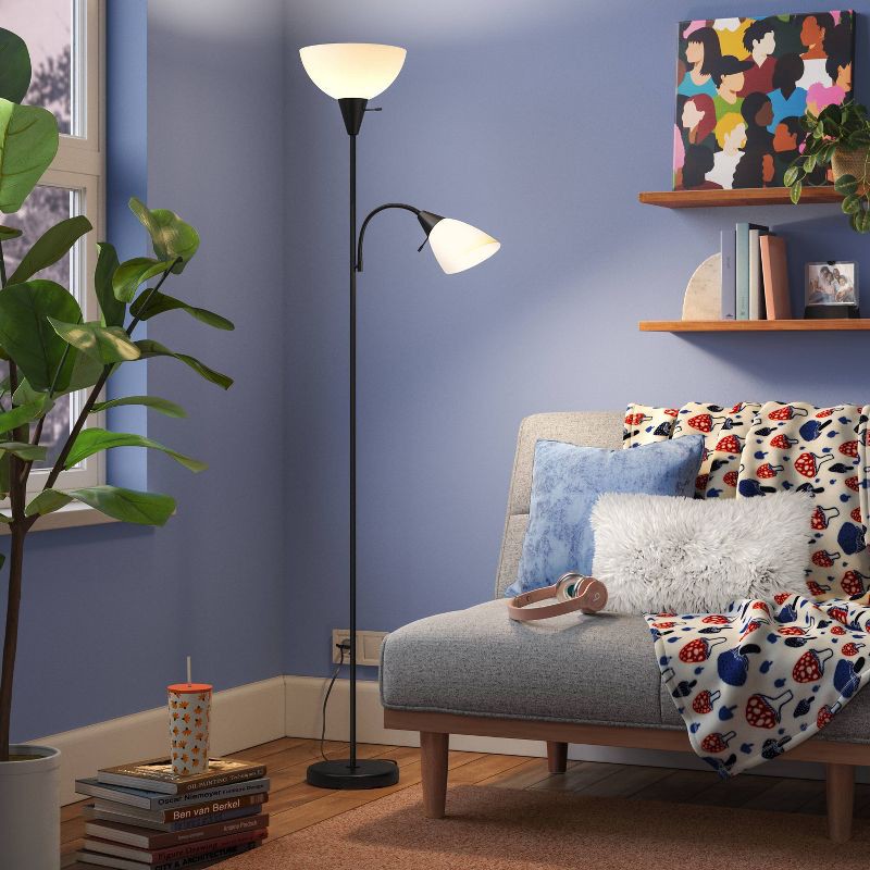 slide 2 of 5, Torchiere with Task Light Floor Lamp Black - Room Essentials™: Adjustable, ETL Listed, Metal Body, 1 ct