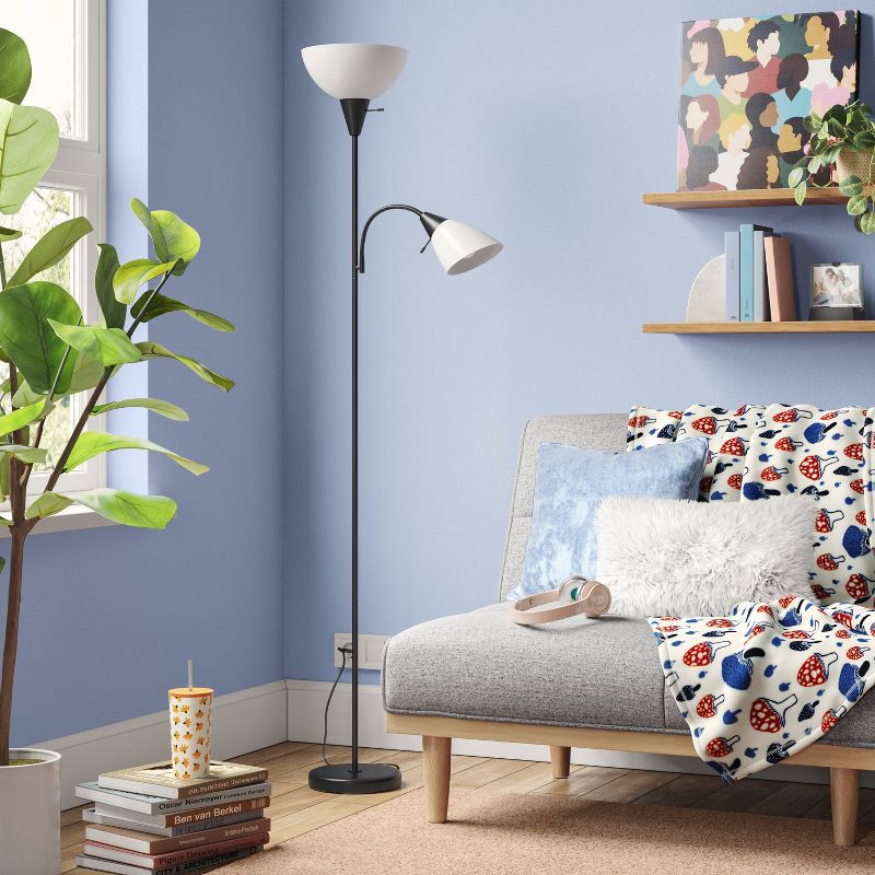 slide 3 of 5, Torchiere with Task Light Floor Lamp Black - Room Essentials™: Adjustable, ETL Listed, Metal Body, 1 ct