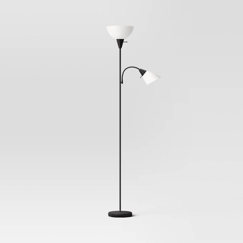 slide 1 of 5, Torchiere with Task Light Floor Lamp Black - Room Essentials™: Adjustable, ETL Listed, Metal Body, 1 ct