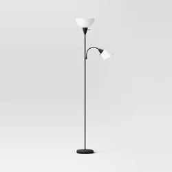 Torchiere with Task Light Floor Lamp Black - Room Essentials™: Adjustable, ETL Listed, Metal Body