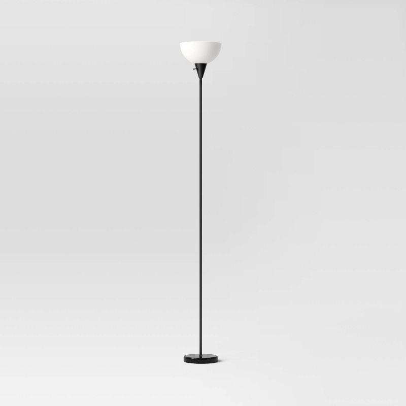 slide 1 of 5, Torchiere Floor Lamp Black - Room Essentials™: Minimalist Standing Light with 3-Way Switch, 1 ct