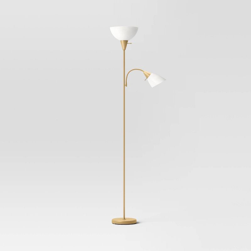 slide 2 of 5, Torchiere with Task Light Floor Lamp Gold - Room Essentials™: Adjustable, Metal Body, ETL Listed, Modern Style, 1 ct