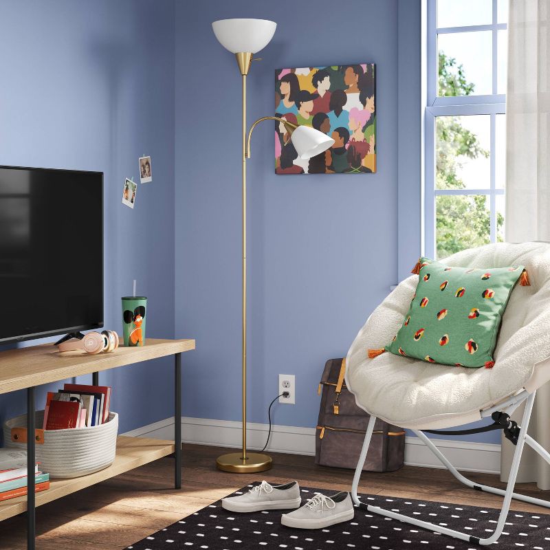 slide 3 of 5, Torchiere with Task Light Floor Lamp Gold - Room Essentials™: Adjustable, Metal Body, ETL Listed, Modern Style, 1 ct