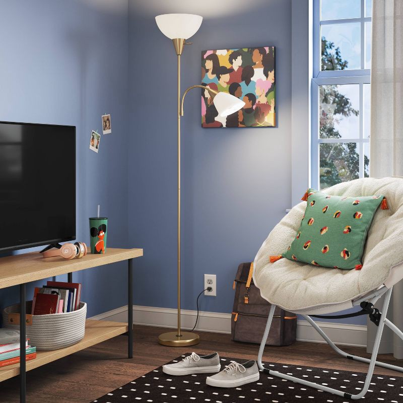 slide 1 of 5, Torchiere with Task Light Floor Lamp Gold - Room Essentials™: Adjustable, Metal Body, ETL Listed, Modern Style, 1 ct