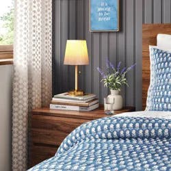 14"x6.5" Mini Rattan Wrap Stick Table Lamp Brass - Threshold™: No Assembly, ETL Listed, Cotton Shade