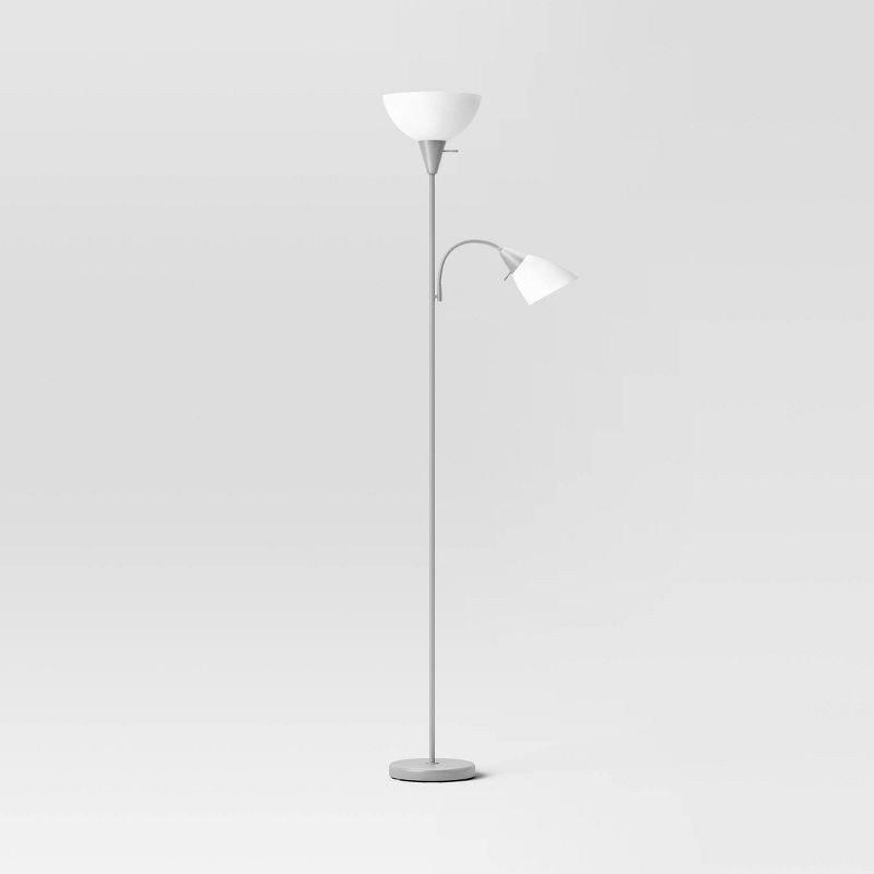 slide 2 of 5, Torchiere with Task Light Floor Lamp Silver - Room Essentials™: Adjustable, ETL Listed, Metal Body, 1 ct