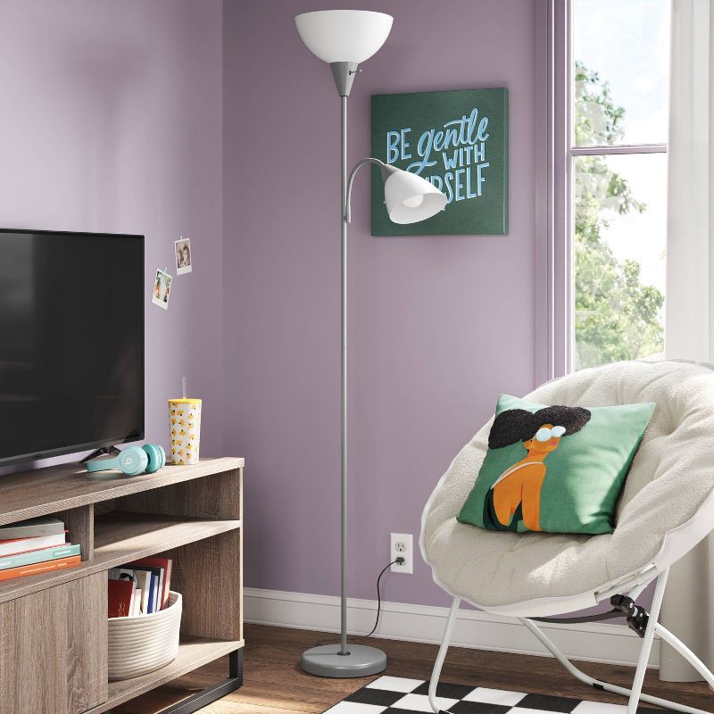 slide 3 of 5, Torchiere with Task Light Floor Lamp Silver - Room Essentials™: Adjustable, ETL Listed, Metal Body, 1 ct