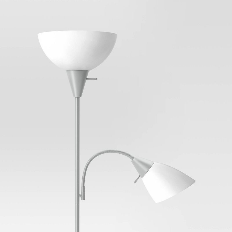 slide 4 of 5, Torchiere with Task Light Floor Lamp Silver - Room Essentials™: Adjustable, ETL Listed, Metal Body, 1 ct