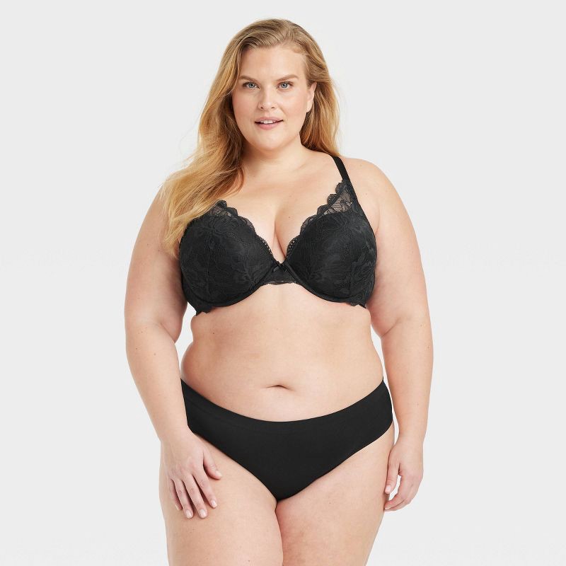 slide 2 of 3, Women's Seamless Thong Underwear - Auden™ Black 2X: Lightweight Nylon Spandex, Mid Rise, Pull-On, 1 ct