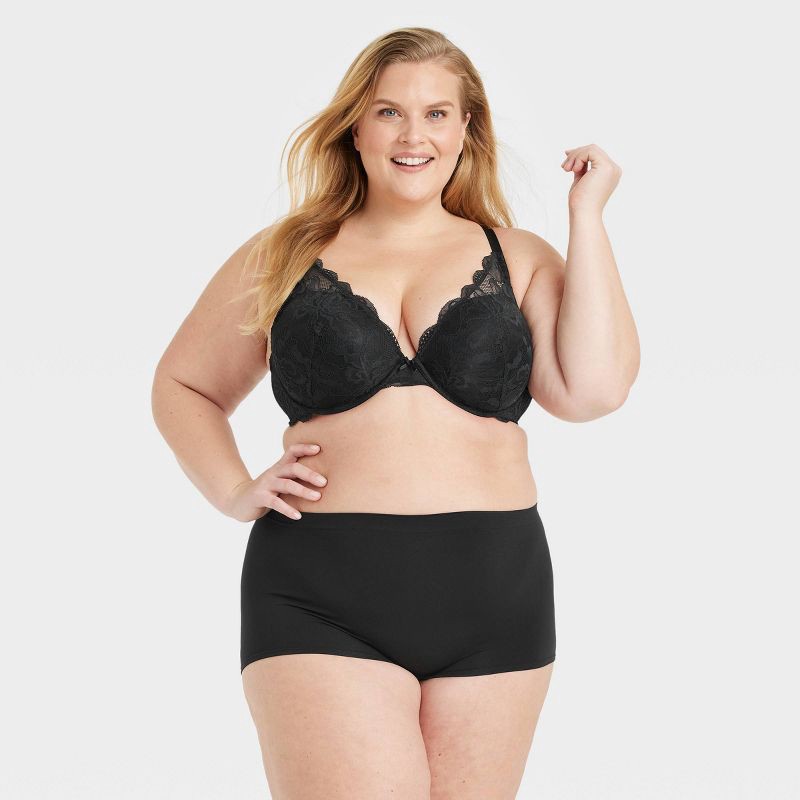 slide 1 of 3, Women's Seamless Boy Shorts Underwear - Auden™ Black 1X: Lightweight Nylon Spandex, Mid Rise, Pull-On, 1 ct