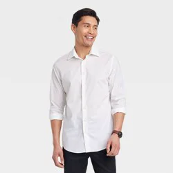Men's Performance Long Sleeve Button-Down Dress Shirt - Goodfellow & Co™ White S: Standard Fit