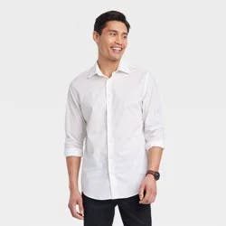 Men's Performance Long Sleeve Button-Down Dress Shirt - Goodfellow & Co™ White S: Standard Fit