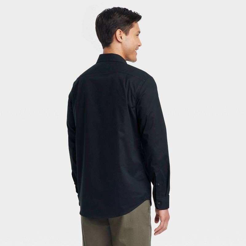 slide 2 of 3, Men's Performance Long Sleeve Button-Down Dress Shirt - Goodfellow & Co™ Black M: Standard Fit, Collared, 1 ct