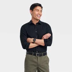 Men's Performance Long Sleeve Button-Down Dress Shirt - Goodfellow & Co™ Black XXL: Cotton Blend, Recycled Polyester, Spandex