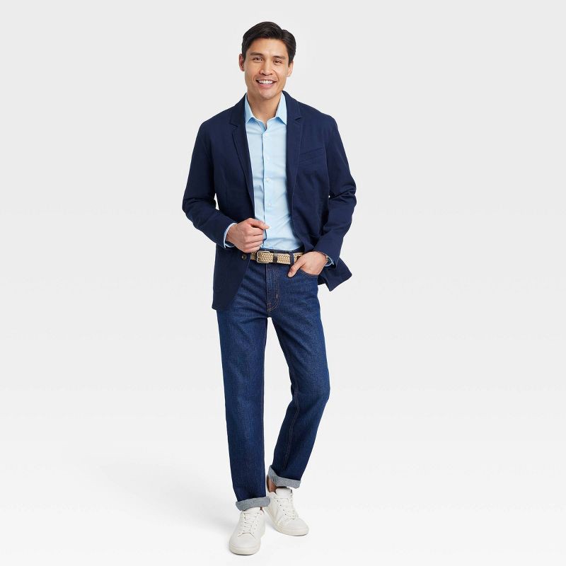 slide 3 of 3, Men's Performance Long Sleeve Button-Down Dress Shirt - Goodfellow & Co™ Blue S: Cotton Blend, Recycled Polyester, Spandex, 1 ct