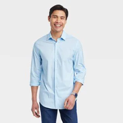 Men's Performance Long Sleeve Button-Down Dress Shirt - Goodfellow & Co™ Blue L: Cotton Blend, Recycled Polyester, Spandex