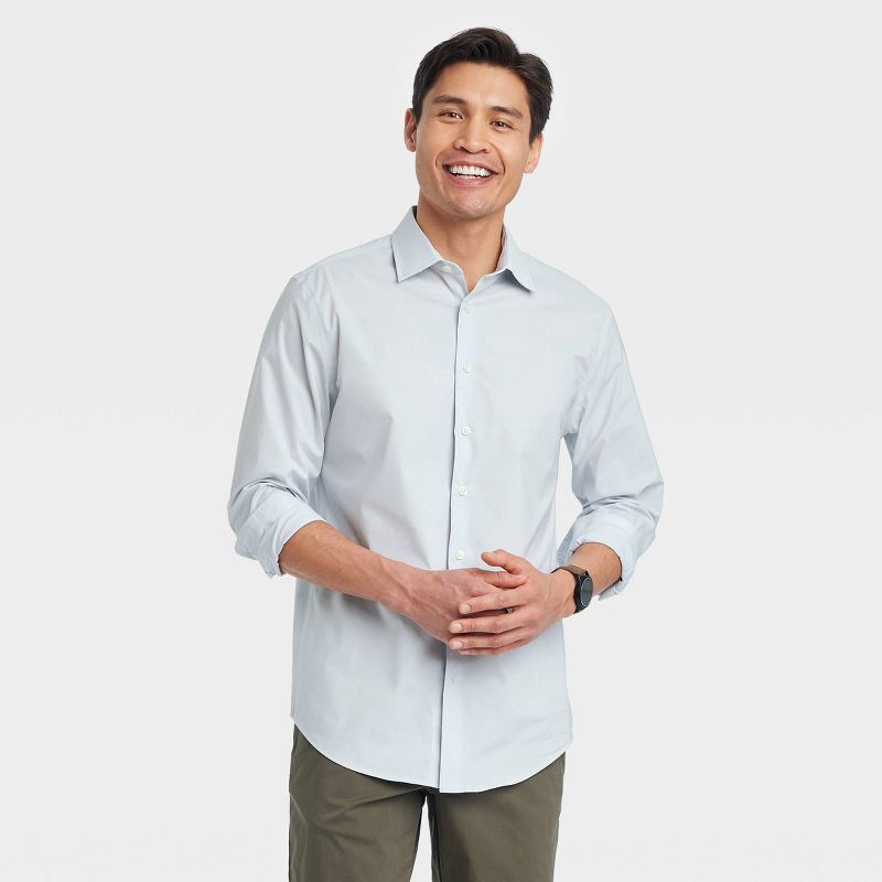 slide 1 of 3, Men's Performance Long Sleeve Button-Down Dress Shirt - Goodfellow & Co™ Gray L: Standard Fit, 1 ct