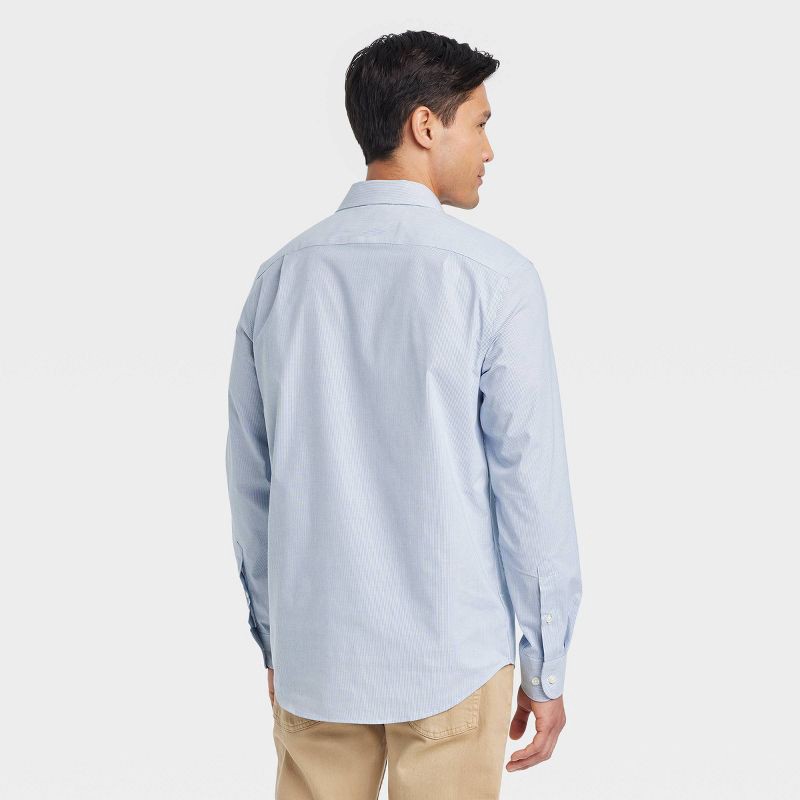slide 2 of 3, Men's Performance Long Sleeve Button-Down Dress Shirt - Goodfellow & Co™ Light Navy Blue M: Cotton Blend, Standard Fit, Machine Washable, 1 ct