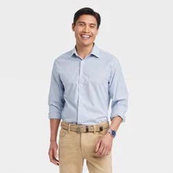 Men's Performance Long Sleeve Button-Down Dress Shirt - Goodfellow & Co™ Light Navy Blue M: Cotton Blend, Standard Fit, Machine Washable