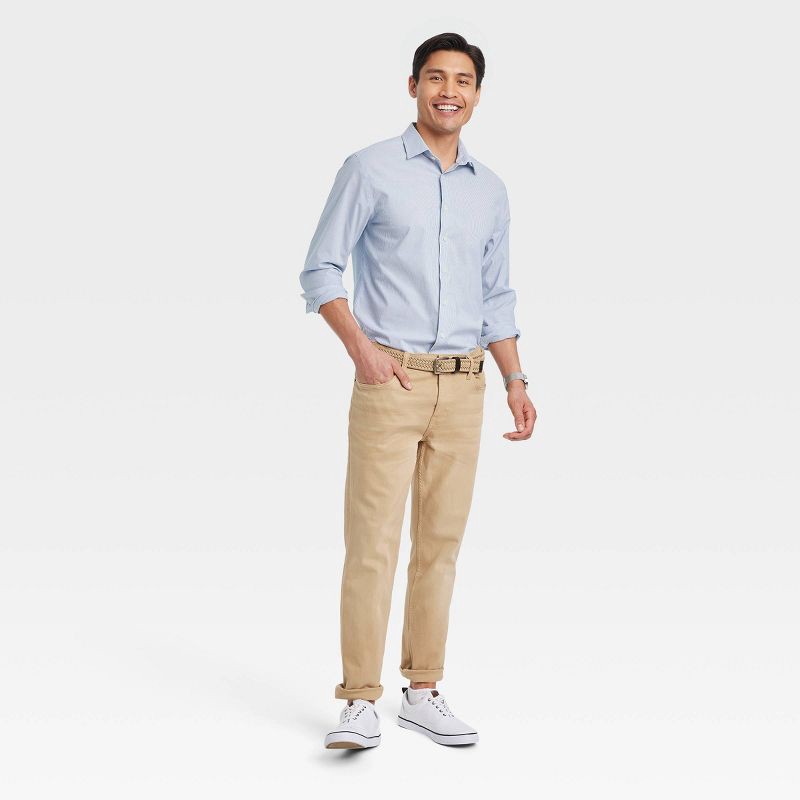 slide 3 of 3, Men's Performance Long Sleeve Button-Down Dress Shirt - Goodfellow & Co™ Light Navy Blue L: Cotton Blend, Recycled Polyester, Spandex, 1 ct