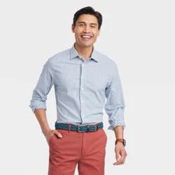 Men's Performance Long Sleeve Button-Down Dress Shirt - Goodfellow & Co™ Navy Blue S: Cotton Blend, Recycled Polyester, Spandex