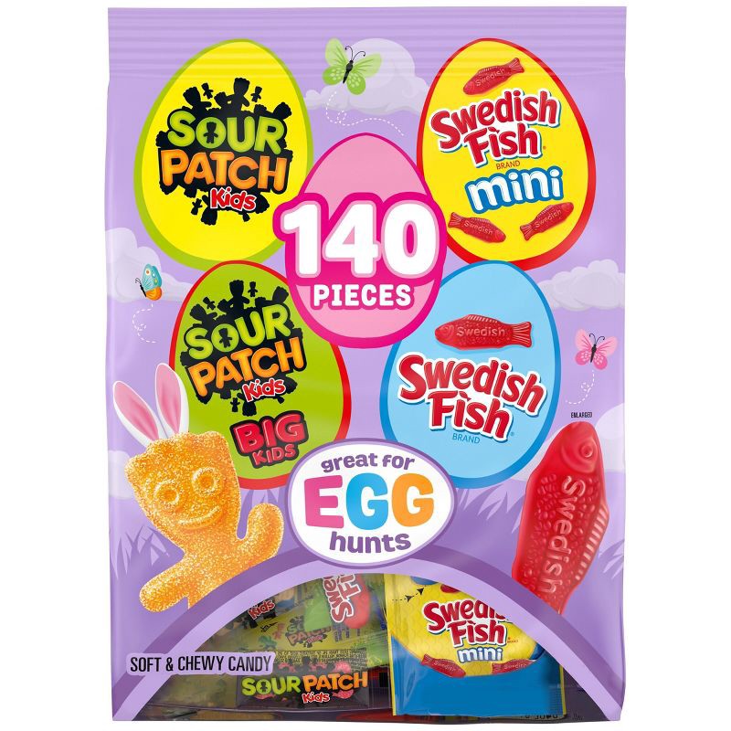 slide 1 of 1, Sour Patch Kids', Swedish Fish Easter Variety Pack Soft & Chewy Candy - 37.9oz/140ct, 37.9 oz, 140 ct