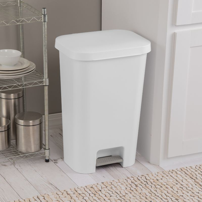 slide 4 of 8, 11.9gal Step Trash Can White - Brightroom™: Pedal-Operated Kitchen Garbage Can, Textured Plastic, Indoor Use, 11.9 gal