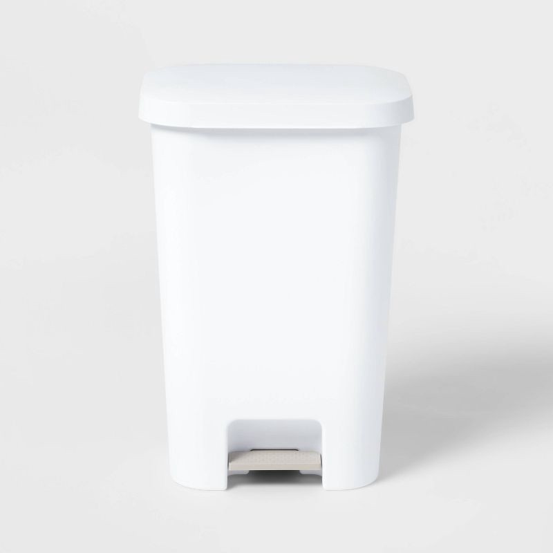 slide 1 of 8, 11.9gal Step Trash Can White - Brightroom™: Pedal-Operated Kitchen Garbage Can, Textured Plastic, Indoor Use, 11.9 gal