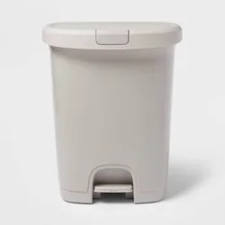 7gal Step Trash Can with Locking Lid Gray - Brightroom™: Plastic, Rectangle, Indoor, 7.7 Gallon, Step-On, Glossy Finish