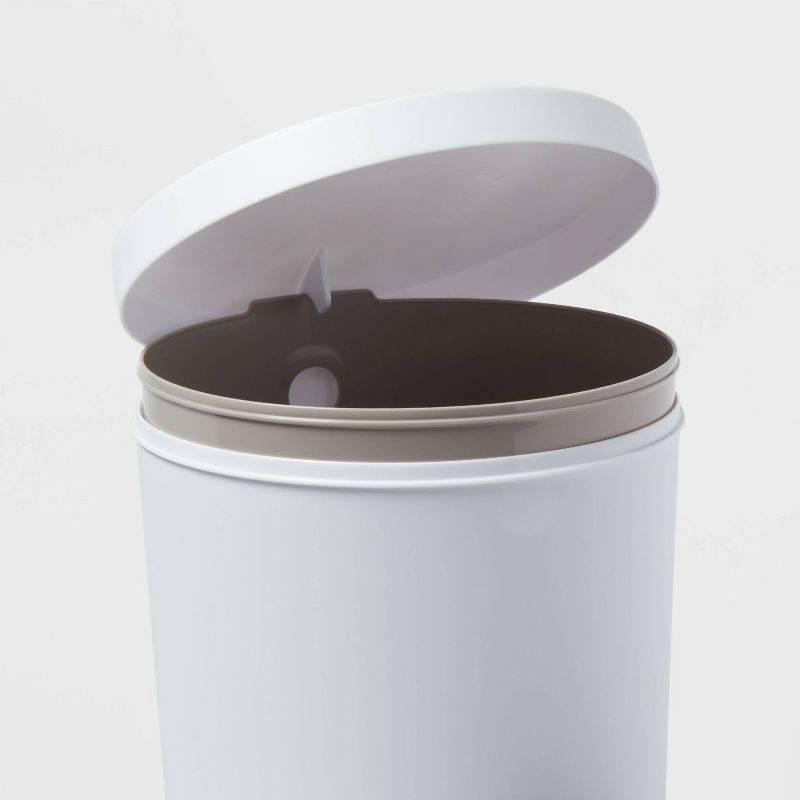 slide 3 of 11, 1.6gal Round Step Trash Can - Brightroom™: Compact Pedal-Operated Lid, Small Bathroom Bin, Textured White Finish, 1.6 gal