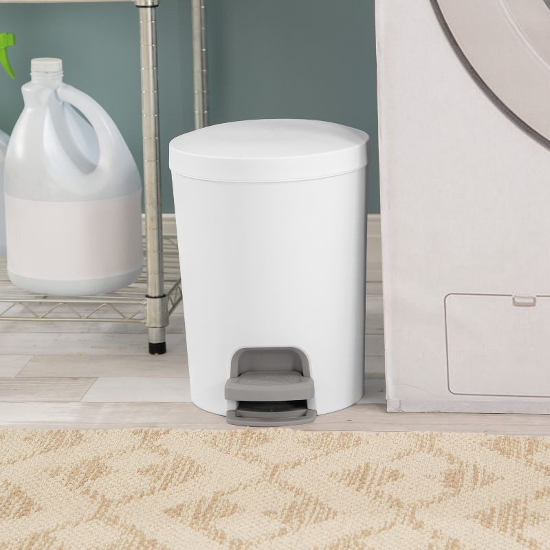 slide 5 of 11, 1.6gal Round Step Trash Can - Brightroom™: Compact Pedal-Operated Lid, Small Bathroom Bin, Textured White Finish, 1.6 gal