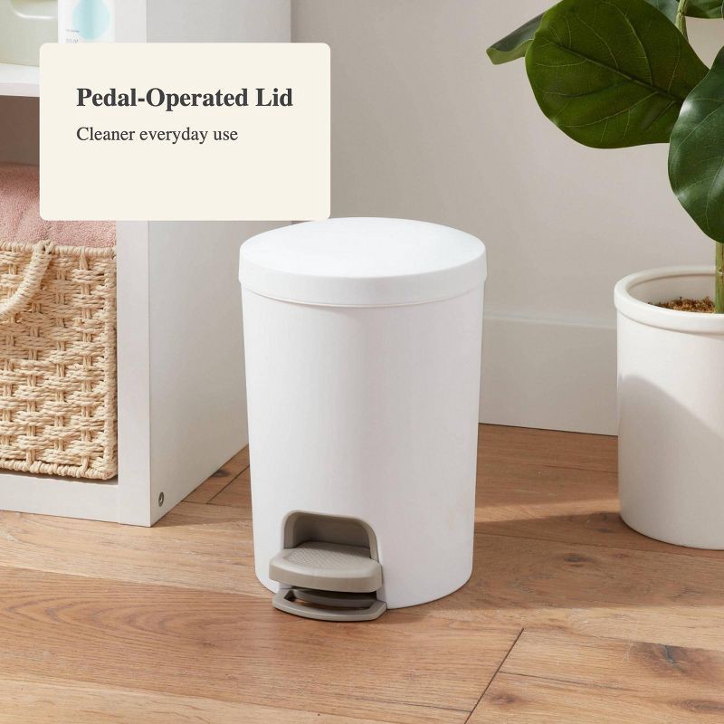 slide 4 of 11, 1.6gal Round Step Trash Can - Brightroom™: Compact Pedal-Operated Lid, Small Bathroom Bin, Textured White Finish, 1.6 gal