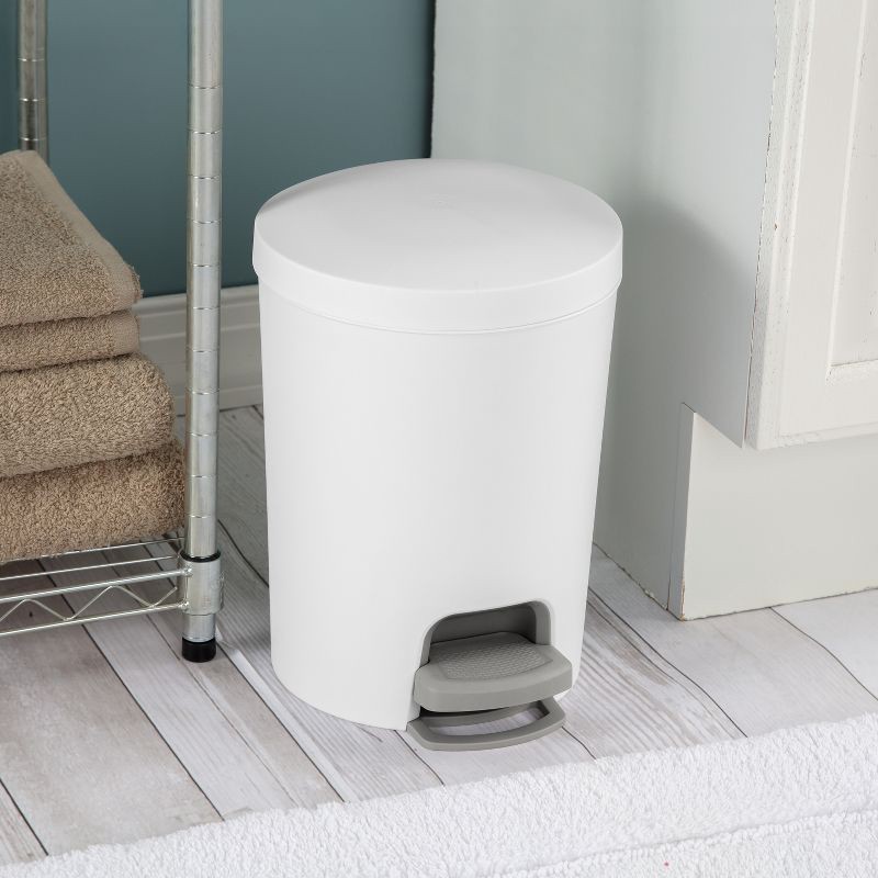 slide 6 of 11, 1.6gal Round Step Trash Can - Brightroom™: Compact Pedal-Operated Lid, Small Bathroom Bin, Textured White Finish, 1.6 gal