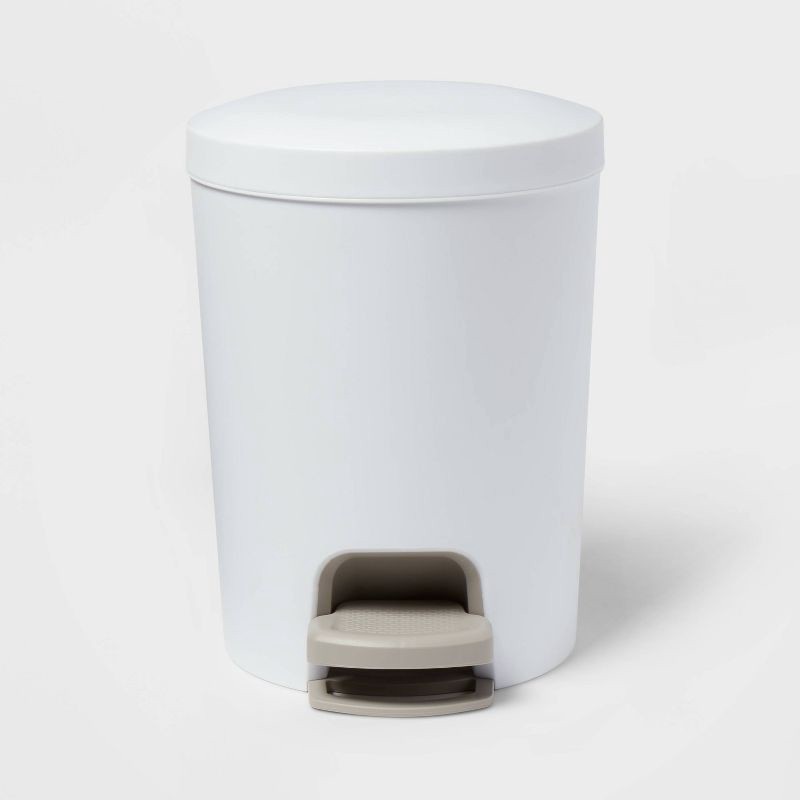 slide 1 of 11, 1.6gal Round Step Trash Can - Brightroom™: Compact Pedal-Operated Lid, Small Bathroom Bin, Textured White Finish, 1.6 gal